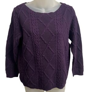 Worthington Odyssey Purple cable knit crew neck long sleeve pullover sweater Med